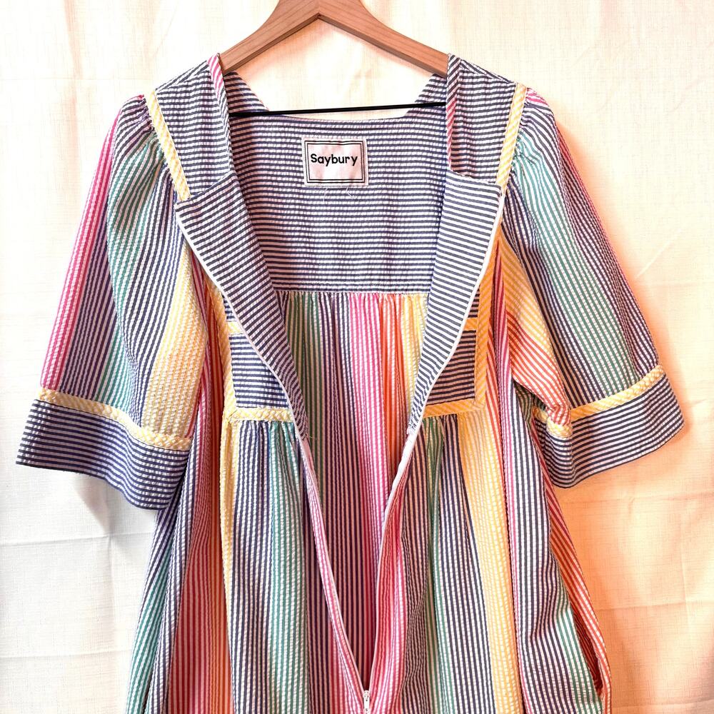 Seersucker House Dress Nightgown Size Rainbow Stripes Summer Lightweight - Picture 7 of 10